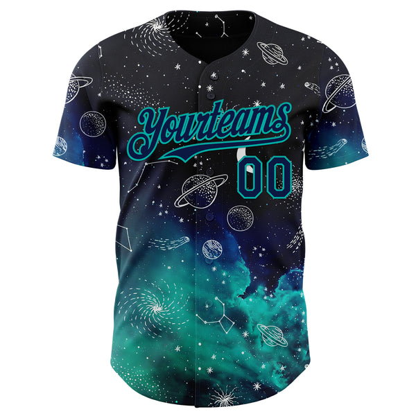 Custom Black Navy-Aqua Galaxy Star Authentic Baseball Jersey