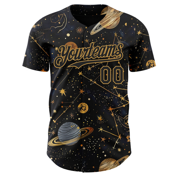 Custom Black-Vegas Gold Galaxy Star Authentic Baseball Jersey
