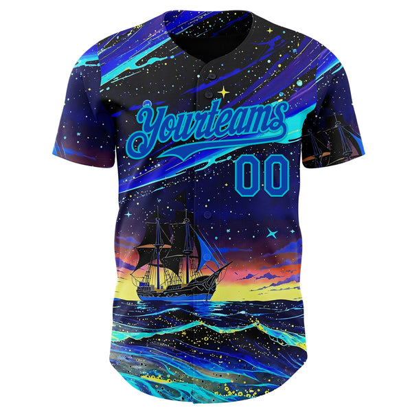 Custom Black Thunder Blue-Lakes Blue Galaxy Star Authentic Baseball Jersey