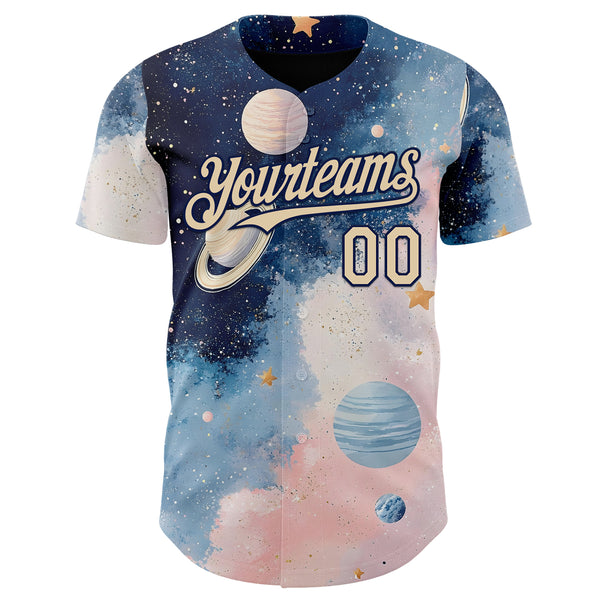 Custom Blue City Cream Light Pink-Navy Galaxy Star Nebula Authentic Baseball Jersey