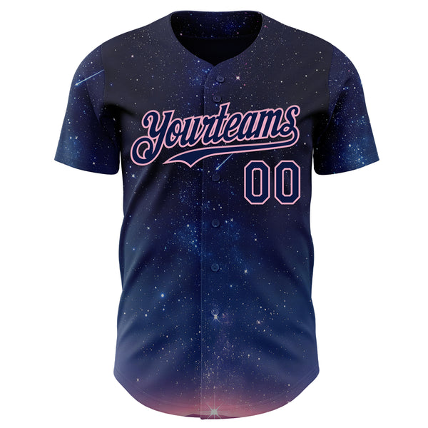 Custom Navy-Light Pink Galaxy Star Authentic Baseball Jersey