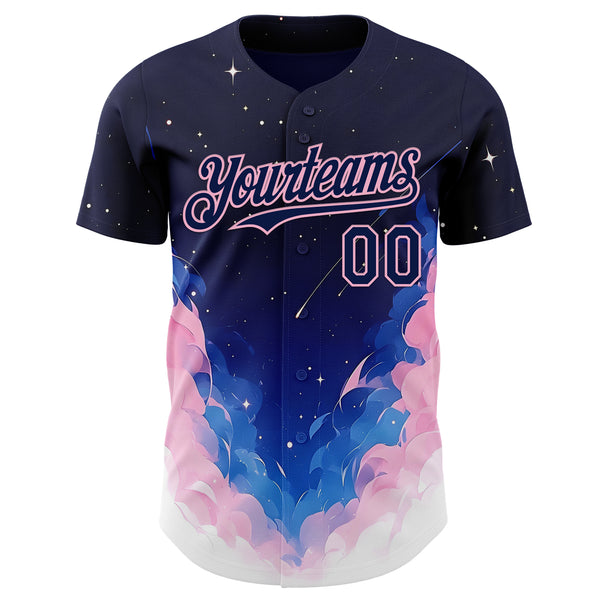 Custom Navy Blue-Light Pink Galaxy Star Nebula Authentic Baseball Jersey