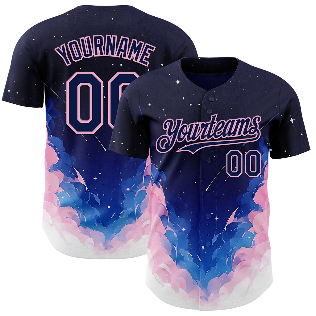 Custom Navy Blue-Light Pink Galaxy Star Nebula Authentic Baseball Jersey