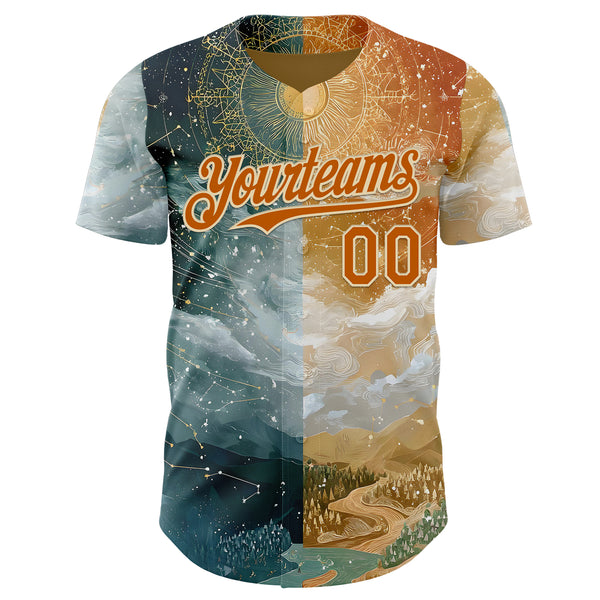 Custom Yellow Texas Orange Gray-Cream Galaxy Star Nebula Authentic Baseball Jersey