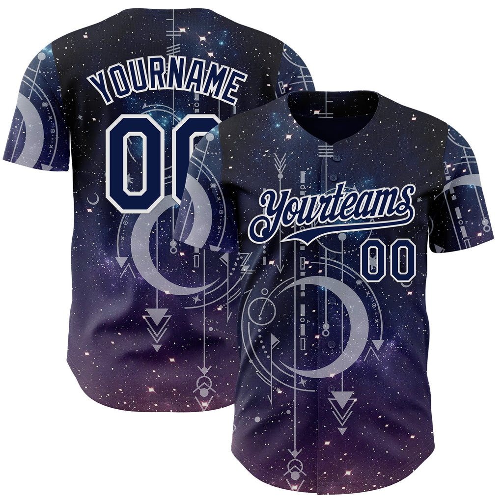 Custom Dark Purple Navy-White Galaxy Star Authentic Baseball Jersey