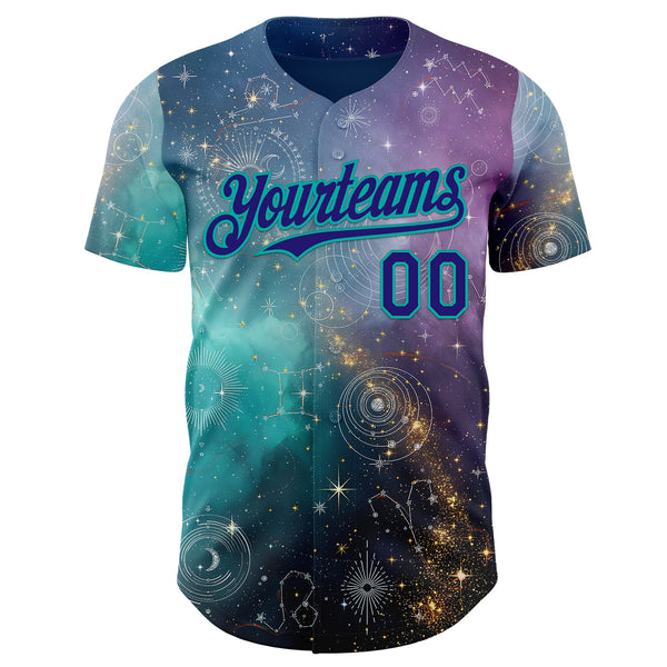 Custom Purple Dark Purple Gray-Aqua Galaxy Star Nebula Authentic Baseball Jersey