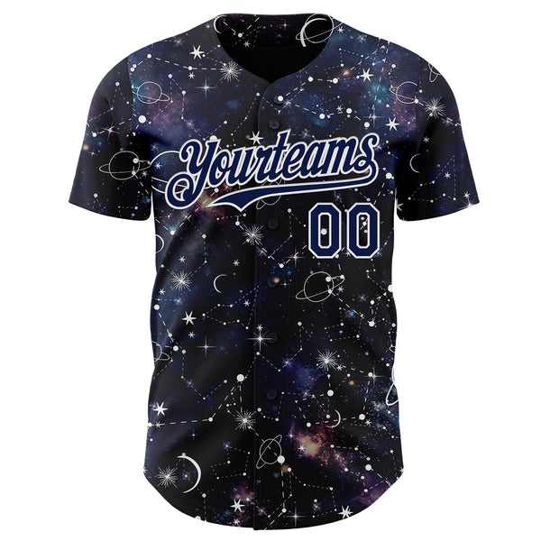 Custom Navy-White Galaxy Star Nebula Authentic Baseball Jersey