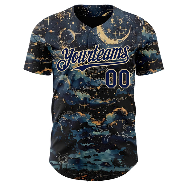 Custom Navy-Cream Galaxy Star Nebula Authentic Baseball Jersey