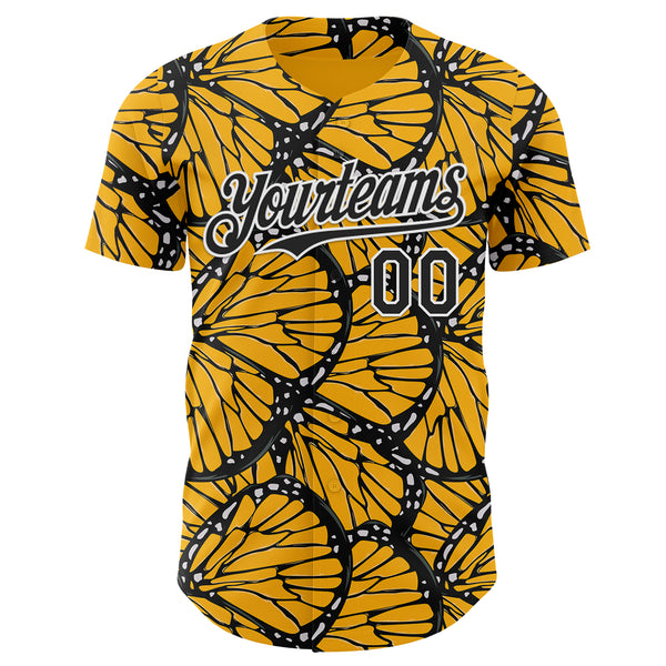 Custom Gold Black-White Butterfly Wing Authentic Baseball Jersey