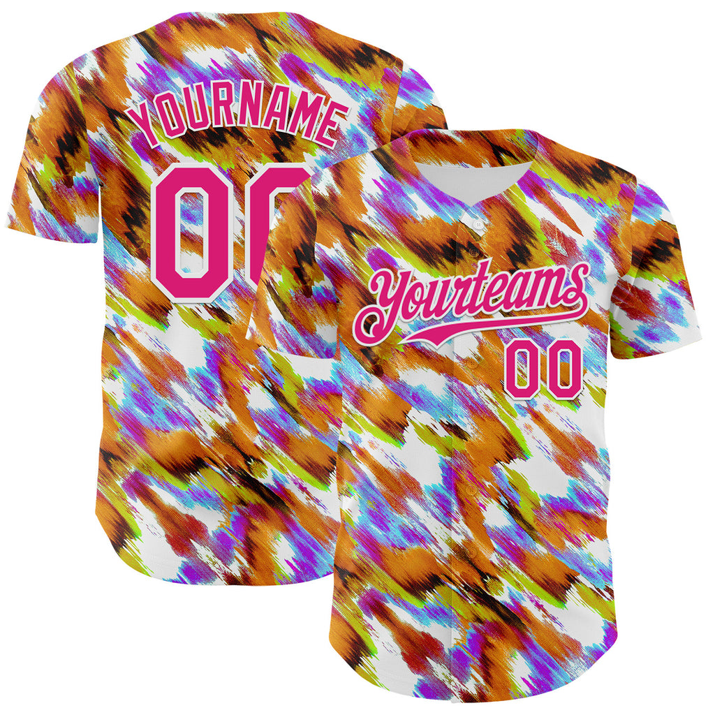 Custom Orange Hot Pink-White Leopard Print Authentic Baseball Jersey