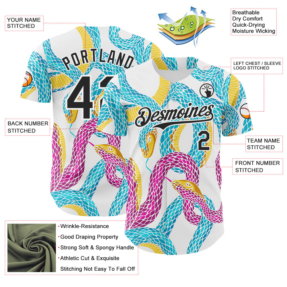 Custom Animal Snake Skin Authentic Baseball Jersey White-Black – Fiitg