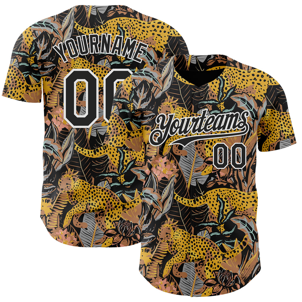 Custom Black-White Leopard Print Tropical Jungle Authentic Baseball Jersey