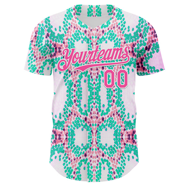 Custom White Pink-Green Snake Skin Authentic Baseball Jersey