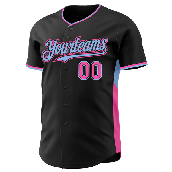 Custom Black Pink-Light Blue Classic Color Block Side Panel Stripe Authentic Baseball Jersey