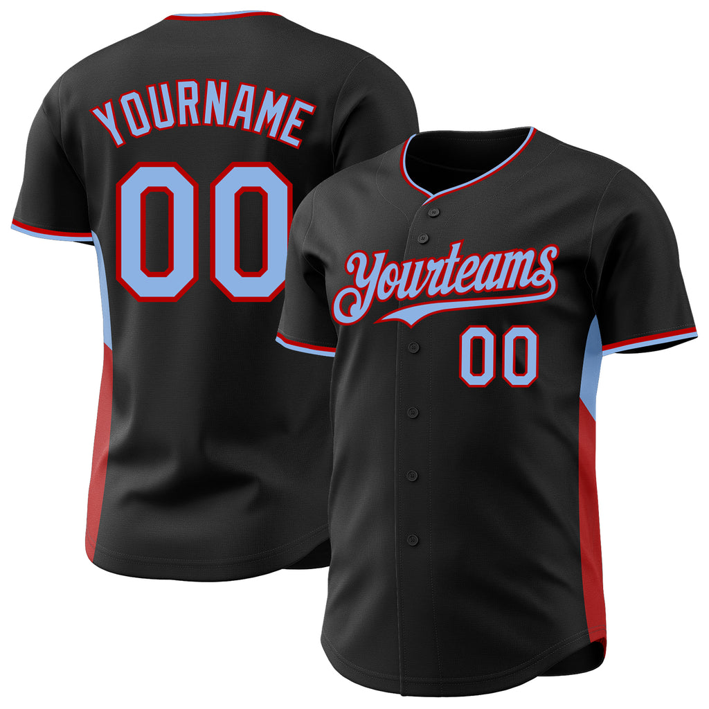 Custom Black Light Blue-Red Classic Color Block Side Panel Stripe Authentic Baseball Jersey
