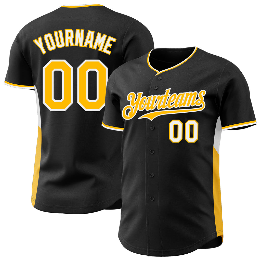 Custom Black Gold-White Classic Color Block Side Panel Stripe Authentic Baseball Jersey