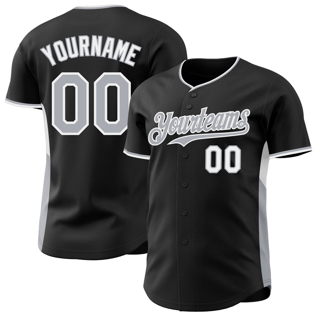 Custom Black Gray-White Classic Color Block Side Panel Stripe Authentic Baseball Jersey