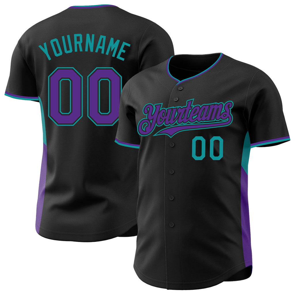 Custom Black Purple-Teal Classic Color Block Side Panel Stripe Authentic Baseball Jersey