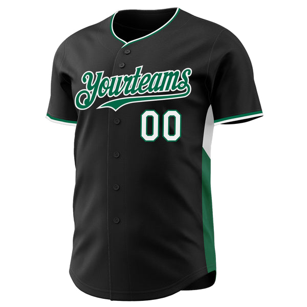 Custom Black Kelly Green-White Classic Color Block Side Panel Stripe Authentic Baseball Jersey