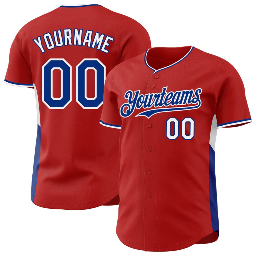 Custom Red Royal-White Classic Color Block Side Panel Stripe Authentic Baseball Jersey