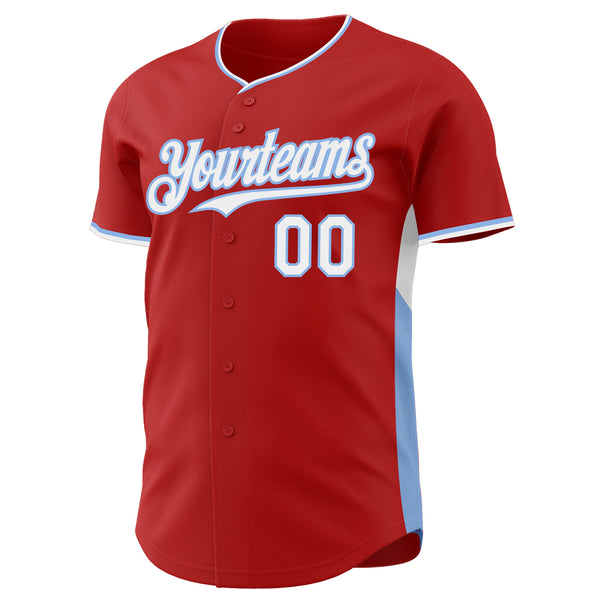 Custom Red White-Light Blue Classic Color Block Side Panel Stripe Authentic Baseball Jersey