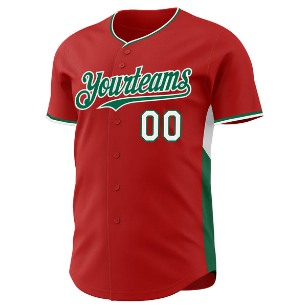Custom Red Kelly Green-White Classic Color Block Side Panel Stripe Authentic Baseball Jersey