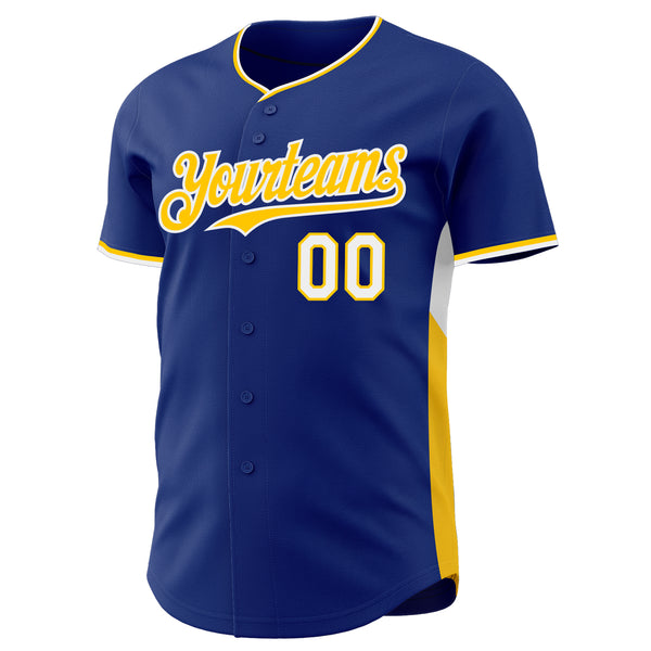 Custom Royal Yellow-White Classic Color Block Side Panel Stripe Authentic Baseball Jersey