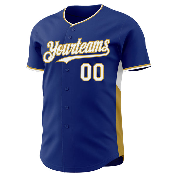 Custom Royal White-Old Gold Classic Color Block Side Panel Stripe Authentic Baseball Jersey