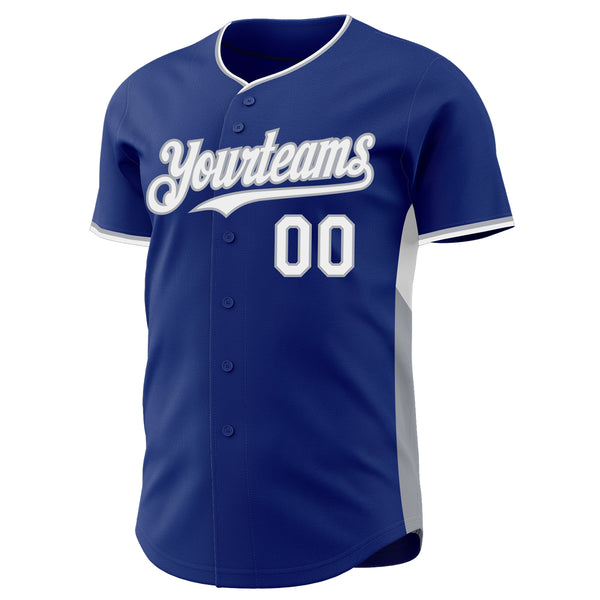 Custom Royal White-Gray Classic Color Block Side Panel Stripe Authentic Baseball Jersey