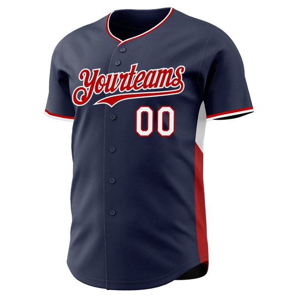 Custom Navy Red-White Classic Color Block Side Panel Stripe Authentic Baseball Jersey