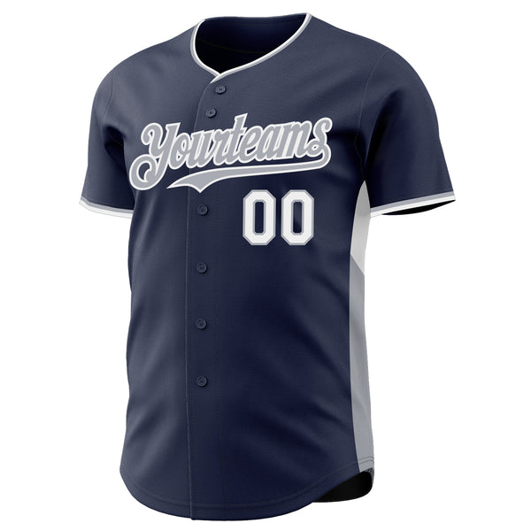 Custom Navy Gray-White Classic Color Block Side Panel Stripe Authentic Baseball Jersey