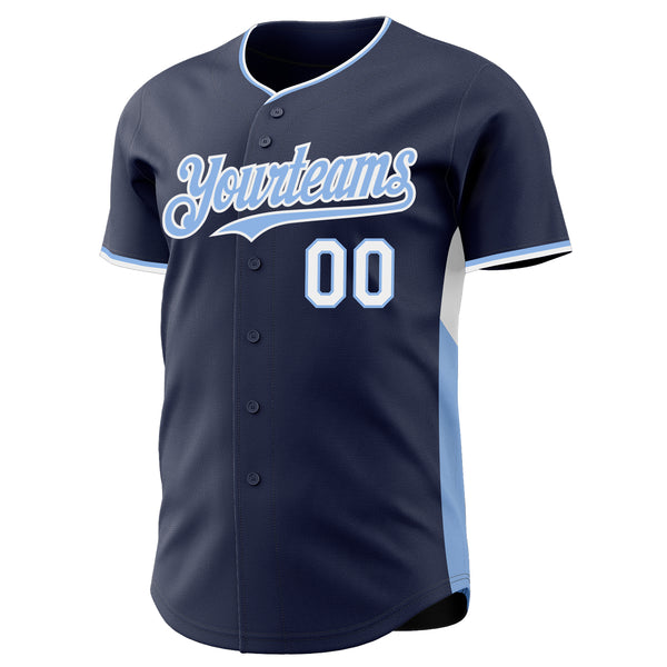Custom Navy Light Blue-White Classic Color Block Side Panel Stripe Authentic Baseball Jersey
