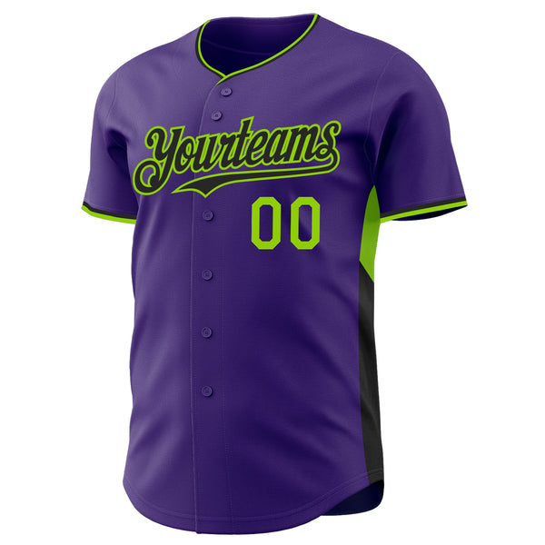Custom Purple Black-Neon Green Classic Color Block Side Panel Stripe Authentic Baseball Jersey