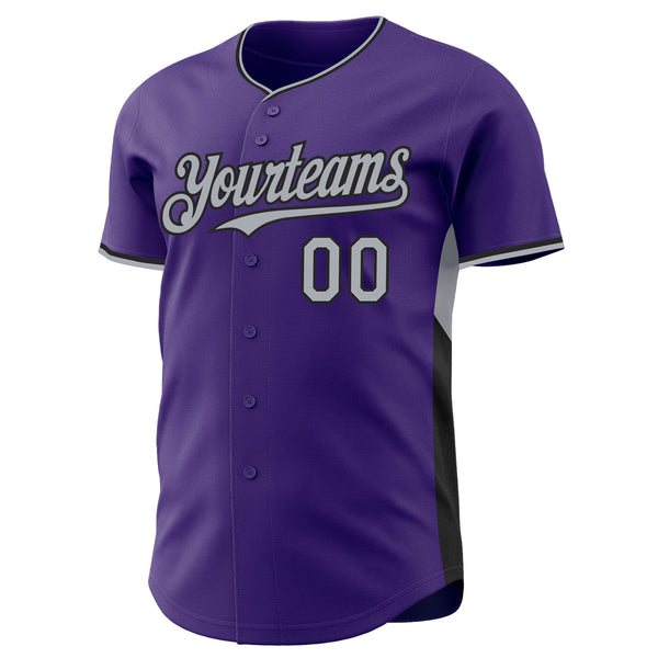 Custom Purple Gray-Black Classic Color Block Side Panel Stripe Authentic Baseball Jersey