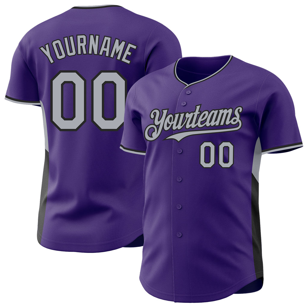 Custom Purple Gray-Black Classic Color Block Side Panel Stripe Authentic Baseball Jersey