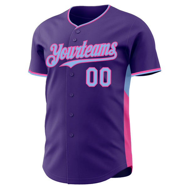 Custom Purple Light Blue-Pink Classic Color Block Side Panel Stripe Authentic Baseball Jersey