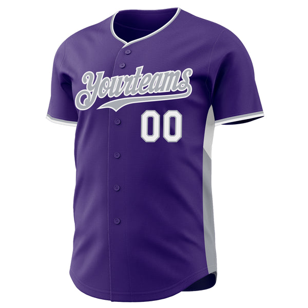 Custom Purple Gray-White Classic Color Block Side Panel Stripe Authentic Baseball Jersey