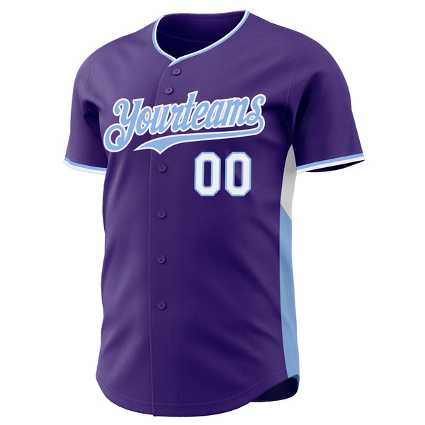 Custom Purple Light Blue-White Classic Color Block Side Panel Stripe Authentic Baseball Jersey