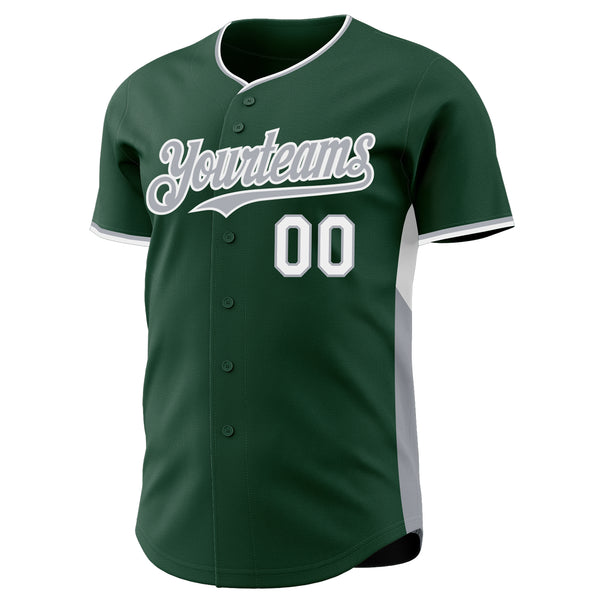 Custom Green Gray-White Classic Color Block Side Panel Stripe Authentic Baseball Jersey