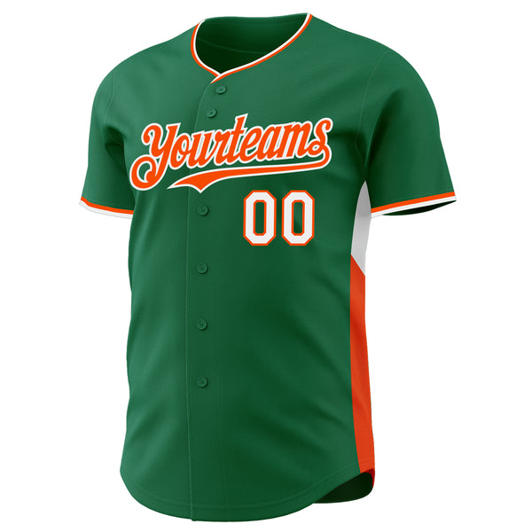 Custom Kelly Green Orange-White Classic Color Block Side Panel Stripe Authentic Baseball Jersey