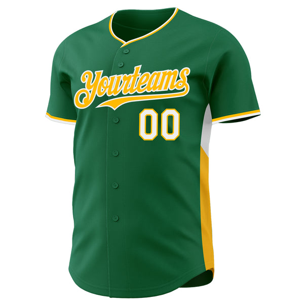 Custom Kelly Green Gold-White Classic Color Block Side Panel Stripe Authentic Baseball Jersey