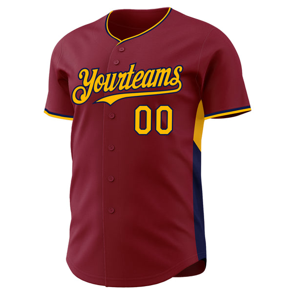 Custom Crimson Gold-Navy Classic Color Block Side Panel Stripe Authentic Baseball Jersey
