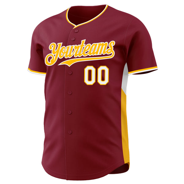 Custom Crimson Gold-White Classic Color Block Side Panel Stripe Authentic Baseball Jersey