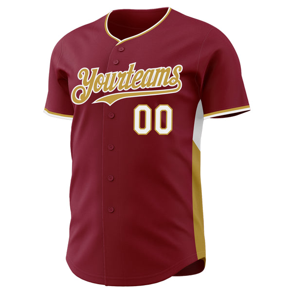 Custom Crimson Old Gold-White Classic Color Block Side Panel Stripe Authentic Baseball Jersey