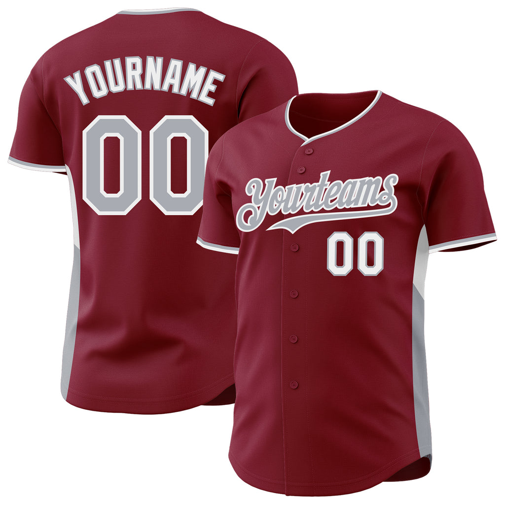 Custom Crimson Gray-White Classic Color Block Side Panel Stripe Authentic Baseball Jersey