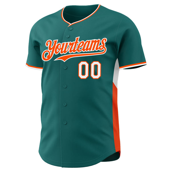 Custom Teal Orange-White Classic Color Block Side Panel Stripe Authentic Baseball Jersey