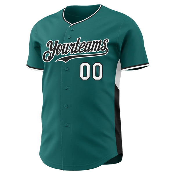 Custom Teal Black-White Classic Color Block Side Panel Stripe Authentic Baseball Jersey