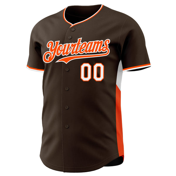 Custom Brown Orange-White Classic Color Block Side Panel Stripe Authentic Baseball Jersey