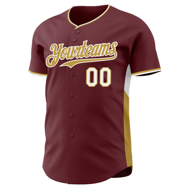 Custom Burgundy Old Gold-White Classic Color Block Side Panel Stripe Authentic Baseball Jersey