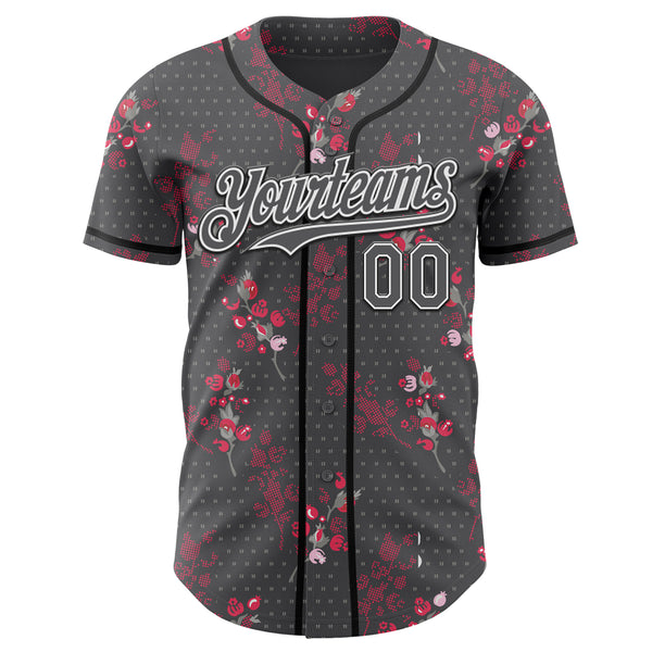 Custom Steel Gray White-Black Cherry Blossoms Sakura Authentic Baseball Jersey